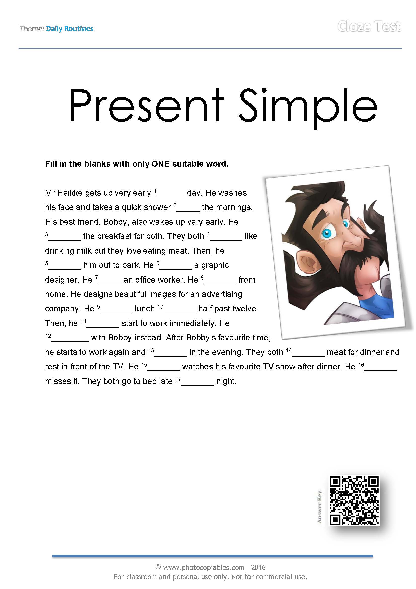 Present Simple Cloze Test Photocopiables